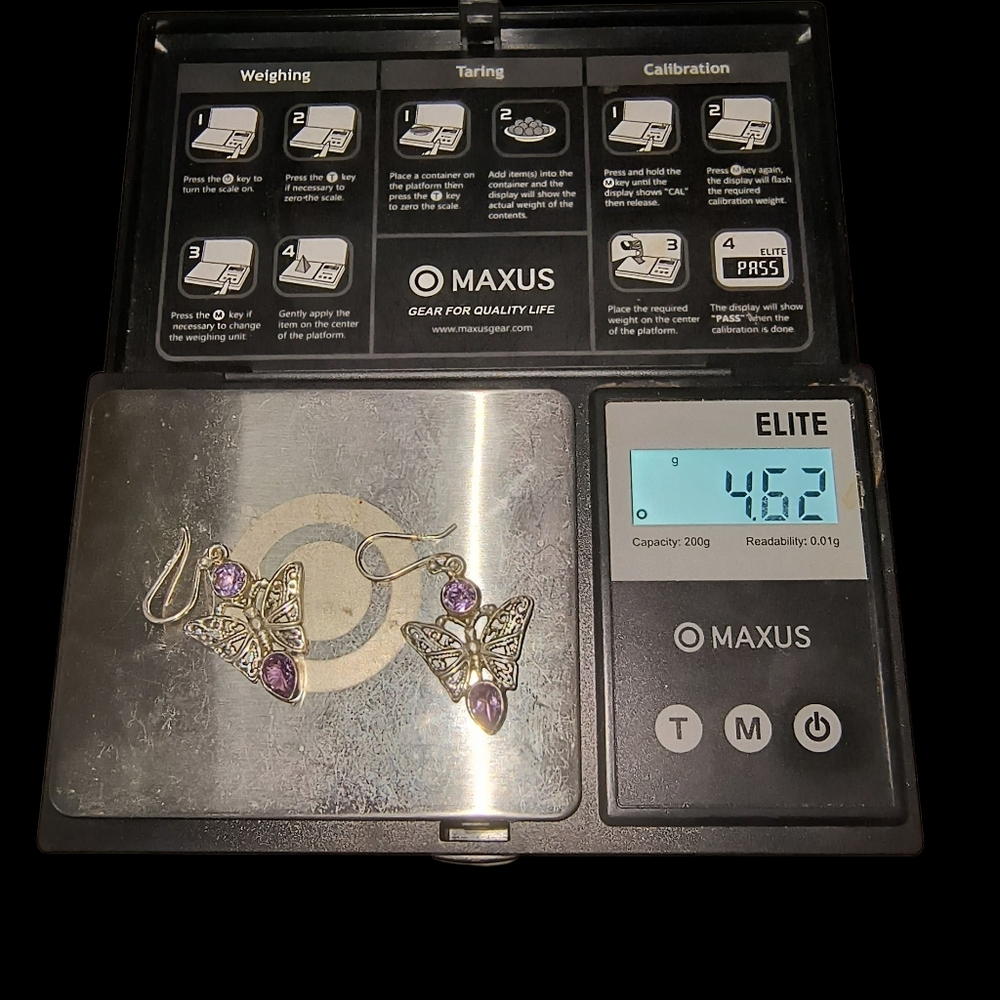 Sterling Silver Filigree Butterfly Earrings with Amethyst Gemstones - Picture 9 of 9